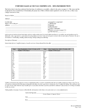 Uniform Sales & Use Tax Certificate