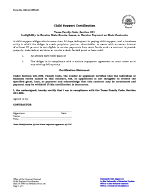 Texas Child Support Certification Form