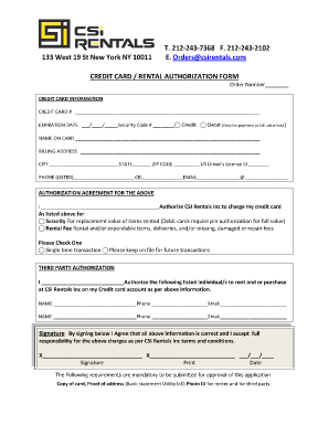 Credit Card Rental Authorization Form
