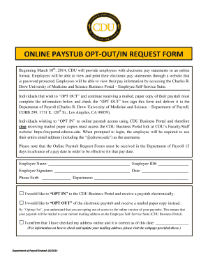Online Paystub Opt-Out/In Request Form