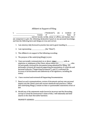 Affidavit in Support of Filing