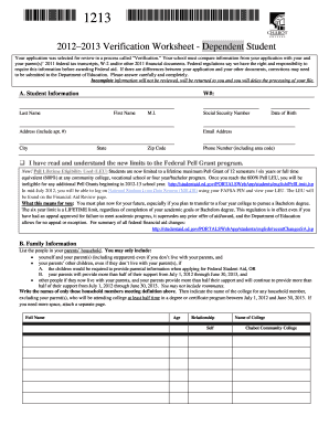 2012–2013 Verification Worksheet - Dependent Student