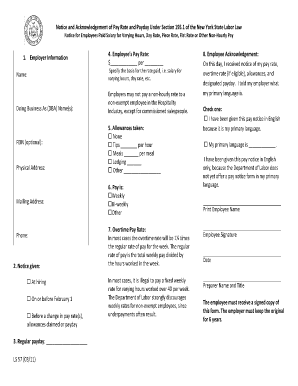 New York State Labor Law Section 195.1 Pay Rate Notice