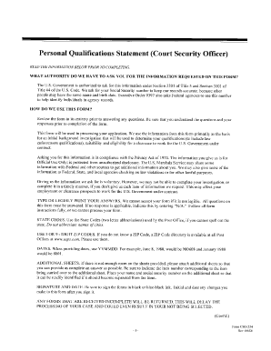 Personal Qualifications Statement for Court Security Officer