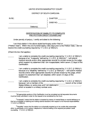 Bankruptcy Credit Counseling Exemption Certification