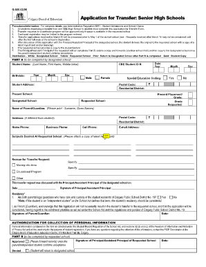Application for Transfer: Senior High Schools