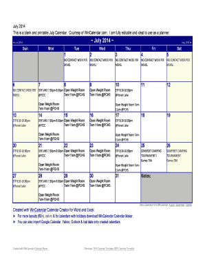 Fillable Online This is a blank and printable July Calendar Fax Email ...