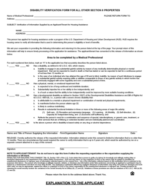 Disability Verification Form for Section 8 Housing
