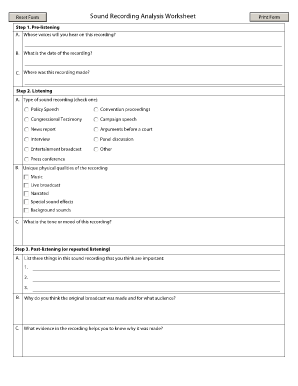 Sound Recording Analysis Worksheet - National Archives and ... - archives