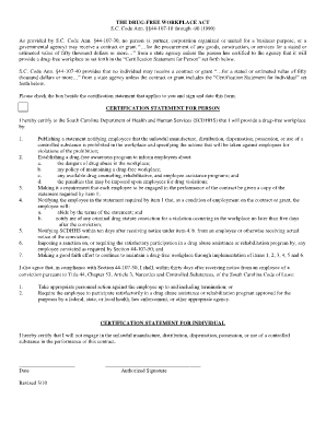 South Carolina Drug-Free Workplace Certification