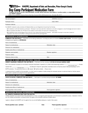 Day Camp Participant Medication Form