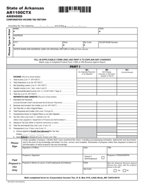 Arkansas Amended Corporation Income Tax Return