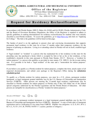 Florida Residency Reclassification Request Form