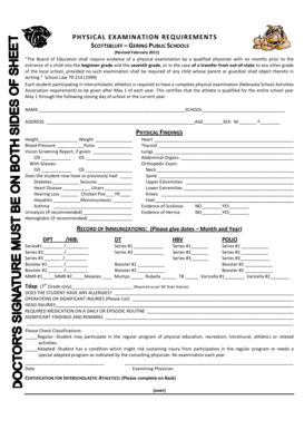 Nebraska School Physical Examination Form