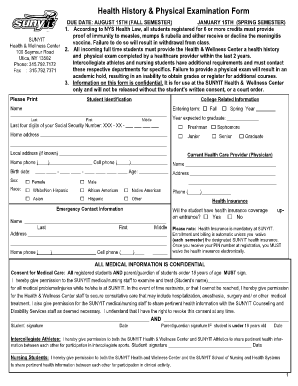 SUNYIT Health History & Physical Examination Form