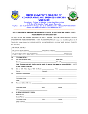 Moshi University College Application Form