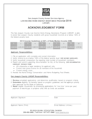 Low Income Home Energy Assistance Program Acknowledgment Form