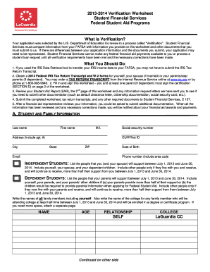 2013-2014 Verification Worksheet