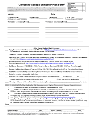 University College Semester Plan Form