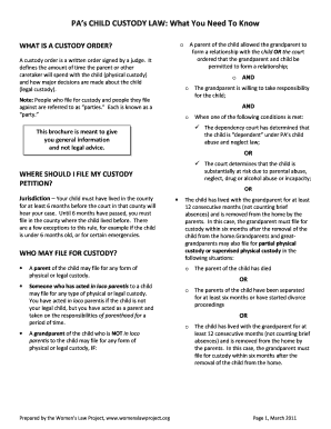 Fillable Online womenslawproject PA's CHILD CUSTODY LAW: What You Need ...