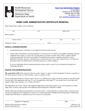 Home Care Administrator Certificate Renewal