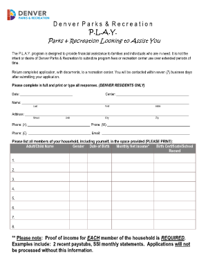 Denver PLAY Financial Assistance Application