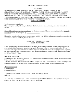 Florida Notice to Owner