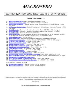 Medical Authorization and History Forms