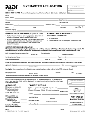 PADI Divemaster Application Form