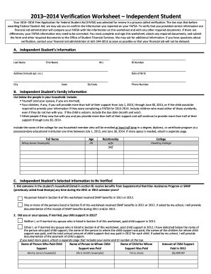 2013-2014 Verification Worksheet