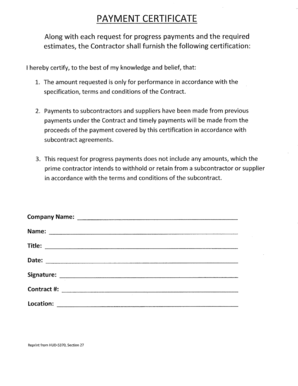 HUD Payment Certificate