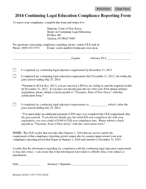 New Jersey Continuing Legal Education Compliance Form