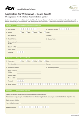 KiwiSaver Death Benefit Withdrawal Form
