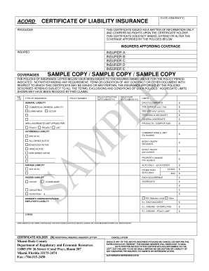 Certificate of Liability Insurance