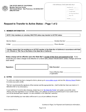 Request to Transfer to Active Status