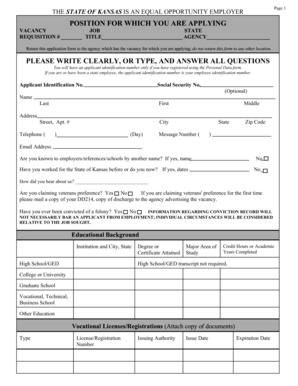 Kansas State Employment Application Form