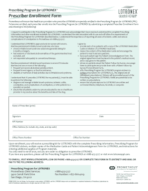 Prescriber Enrollment Form for LOTRONEX