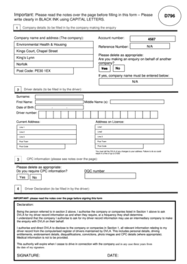 UK Driver Entitlement Consent Form D796