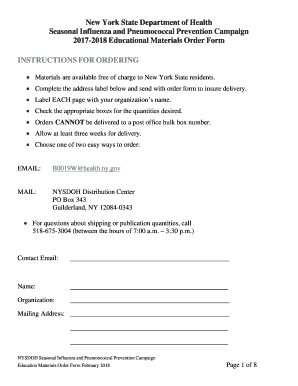 New York Influenza and Pneumococcal Prevention Campaign Order Form