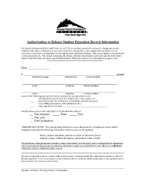 Authorization to Release Student Education Record Information