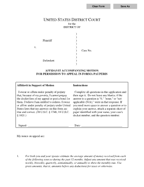 Affidavit for Permission to Appeal in Forma Pauperis