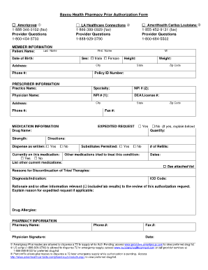 Bayou Health Pharmacy Prior Authorization Form