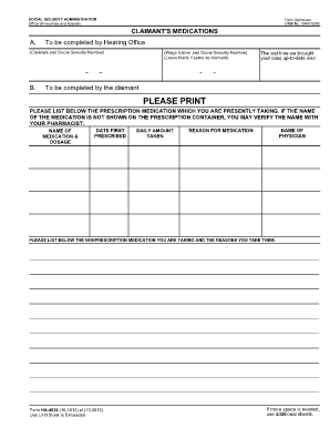 Social Security Medication Form