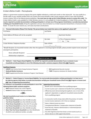 Cricket Lifeline Credit Application