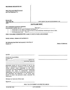 Full reconveyance form - quit claim deed california filled form