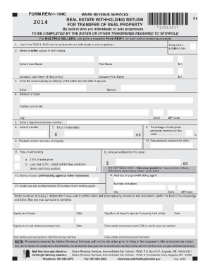 Maine Real Estate Withholding Return Form REW-1-1040