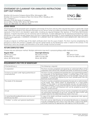 Statement of Claimant for Annuities