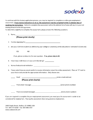 Sodexo Employment Application Form