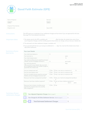Good Faith Estimate (GFE) for Mortgage Loan