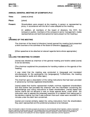 Annual General Meeting Minutes Template